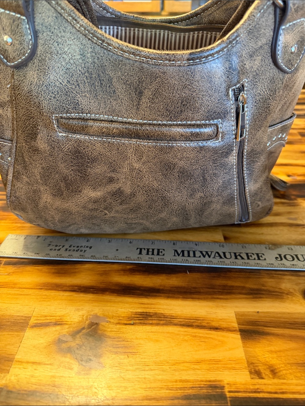 Brown Embroidered Horse Shoulder Bag with Wristlet - Picture 4 of 10